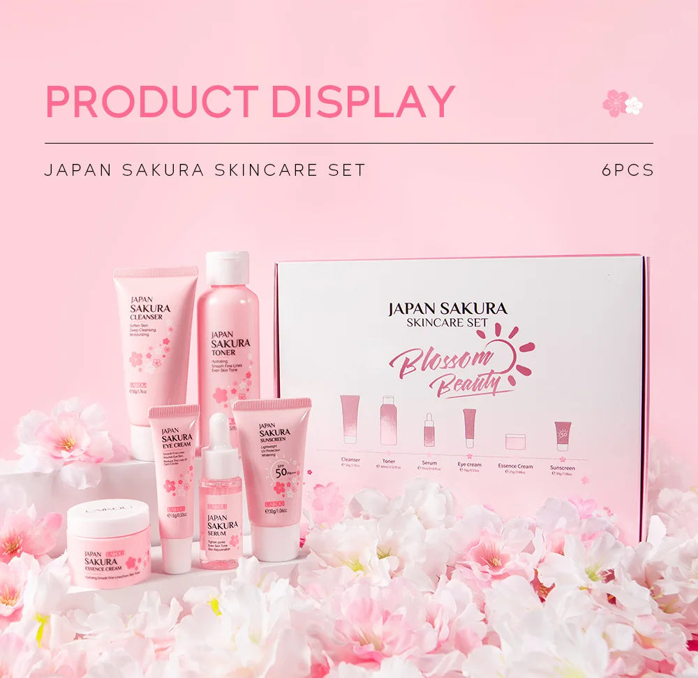 New 6pcs/Set LAIKOU Sakura Skin Care Sets Face Cream Serum Toner Facial Cleanser Sunscreen Eye Cream Face Skin Care Products