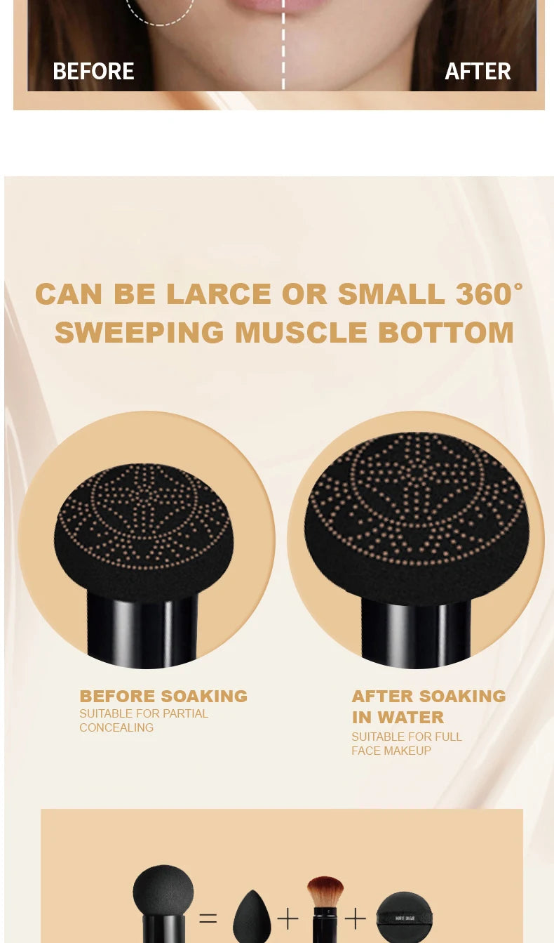 Ocheal BB Cream Air Cushion Compact Make Up Foundation Concealer Cream for Face Cosmetics Makeup Mushroom Head Puff