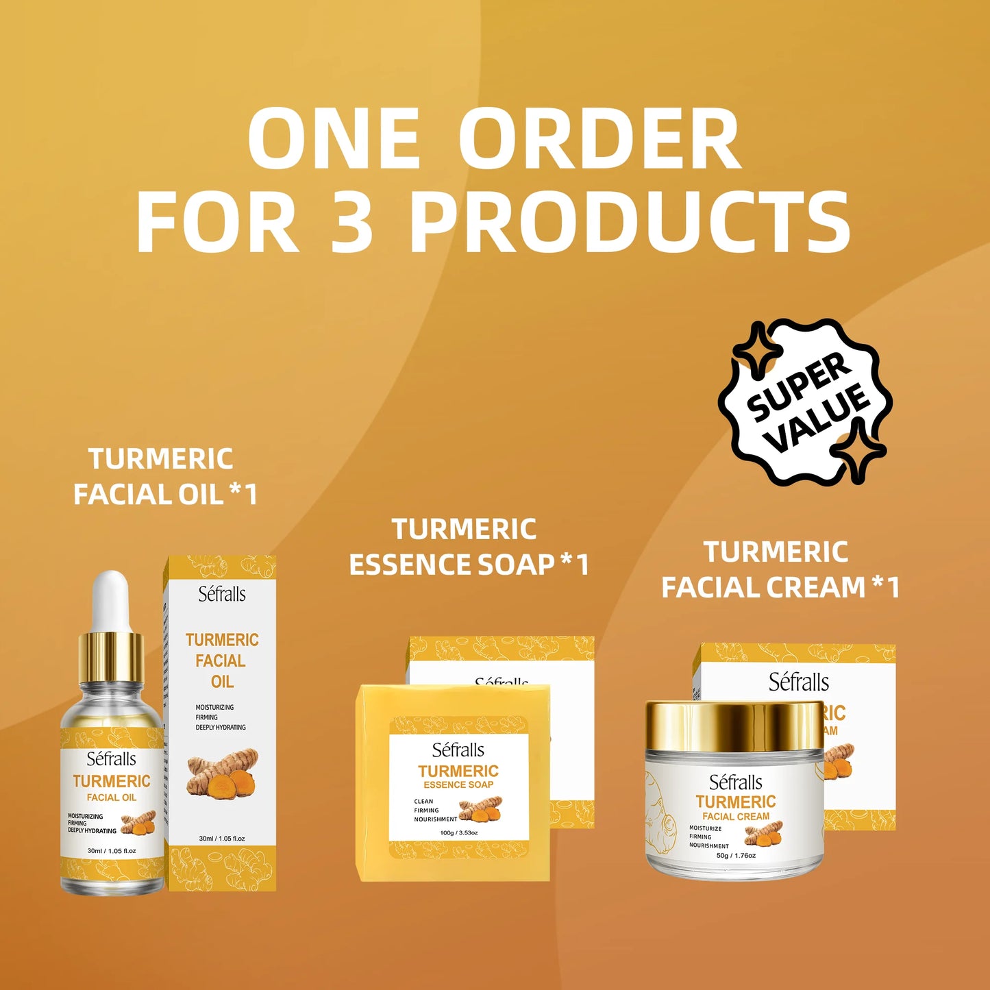 Séfralls Turmeric Skincare Set for All Skin TypesFirming moisturising deep cleansing anti-wrinkle nourishing blemish reduction