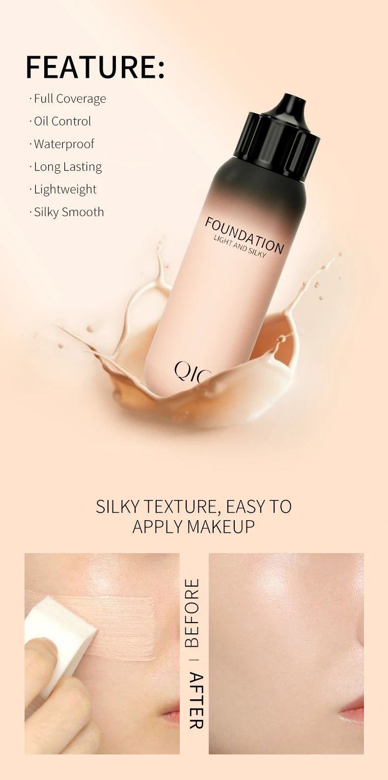 30ml Liquid Foundation Cream Waterproof Oil-control Cover Acne Base Cream Makeup Moisturize Matte Concealer Cosmetic