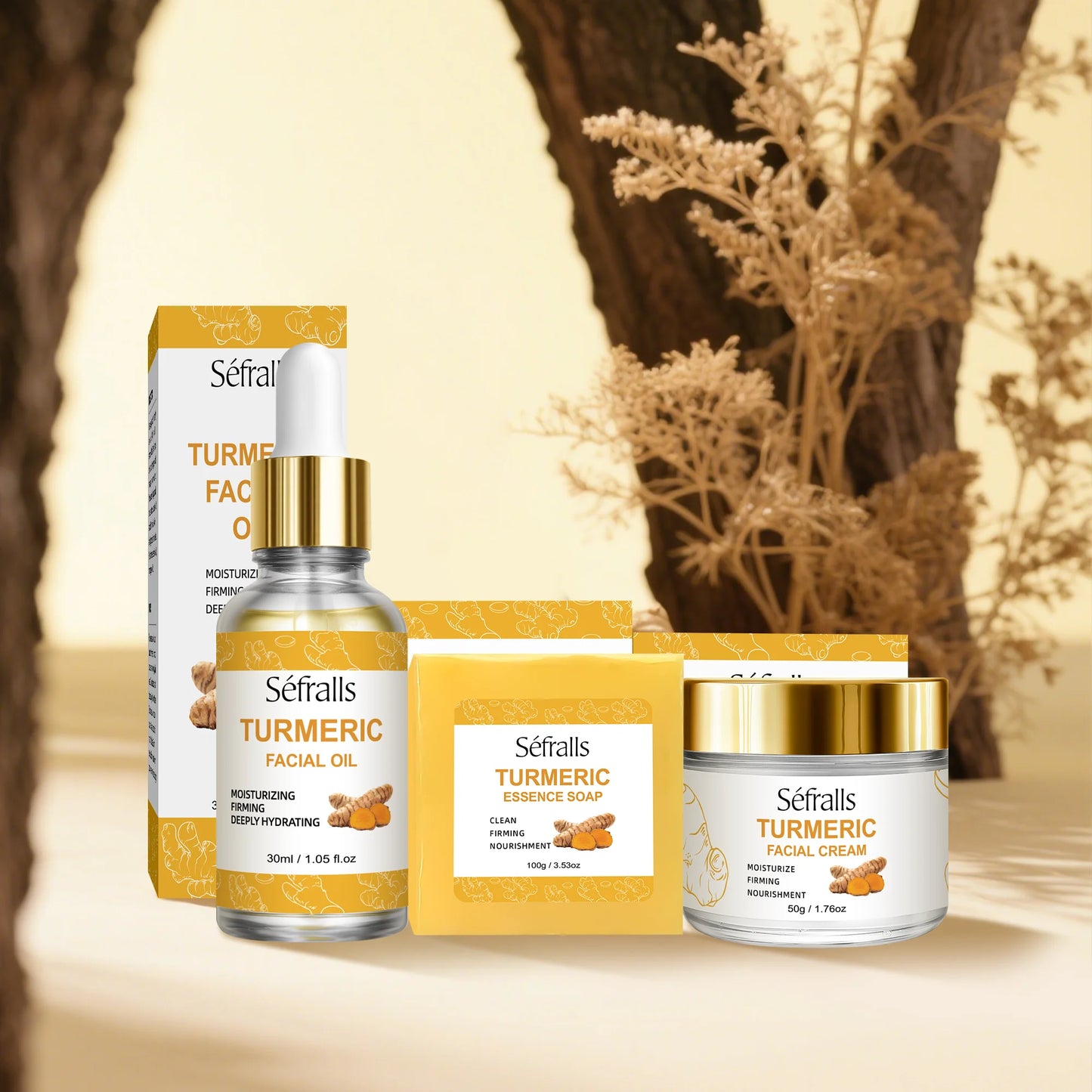 Séfralls Turmeric Skincare Set for All Skin TypesFirming moisturising deep cleansing anti-wrinkle nourishing blemish reduction