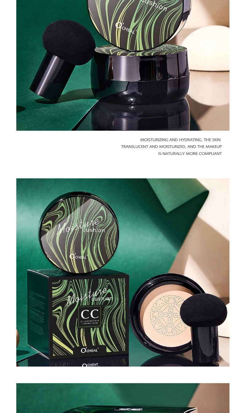 Ocheal BB Cream Air Cushion Compact Make Up Foundation Concealer Cream for Face Cosmetics Makeup Mushroom Head Puff