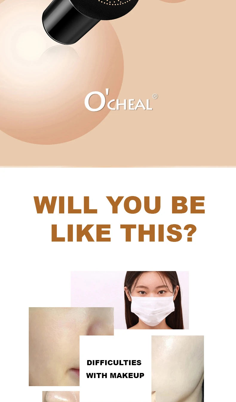 Ocheal BB Cream Air Cushion Compact Make Up Foundation Concealer Cream for Face Cosmetics Makeup Mushroom Head Puff