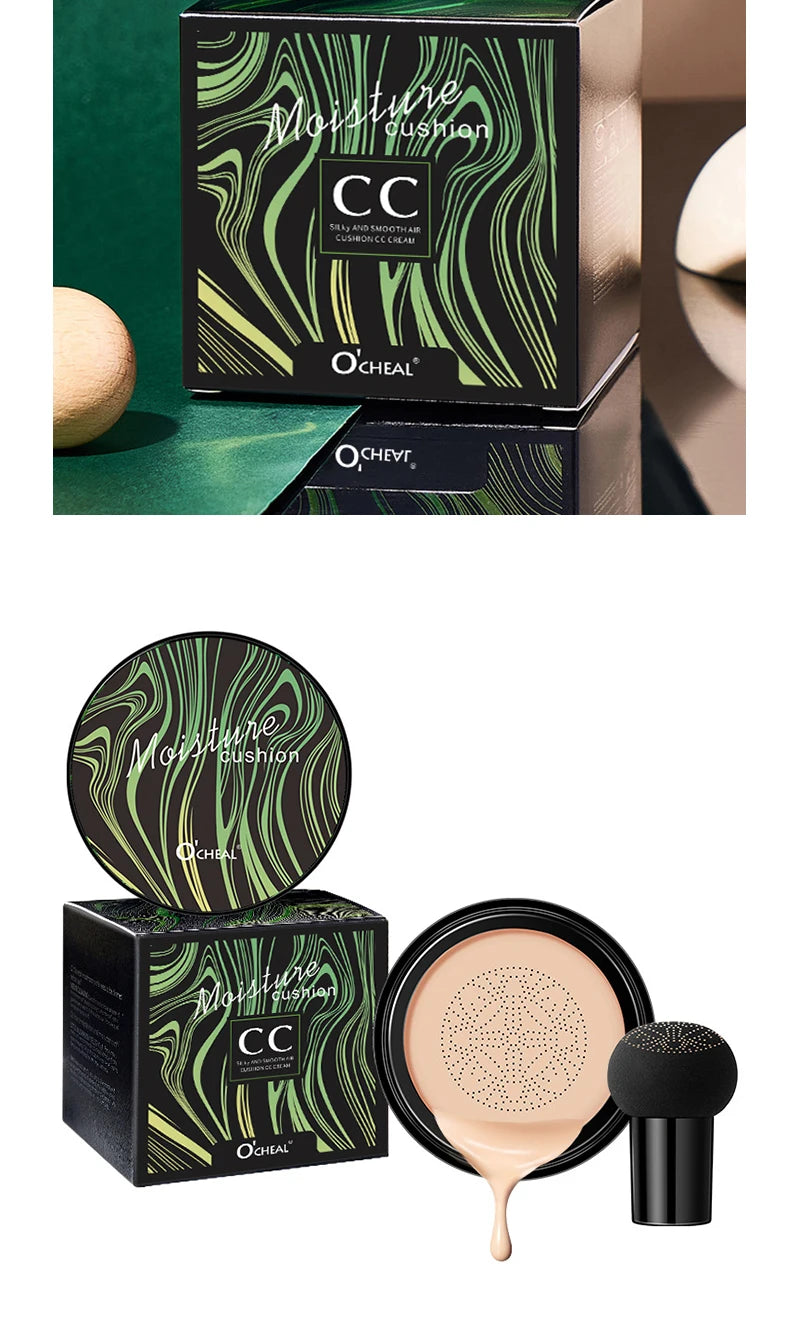 Ocheal BB Cream Air Cushion Compact Make Up Foundation Concealer Cream for Face Cosmetics Makeup Mushroom Head Puff