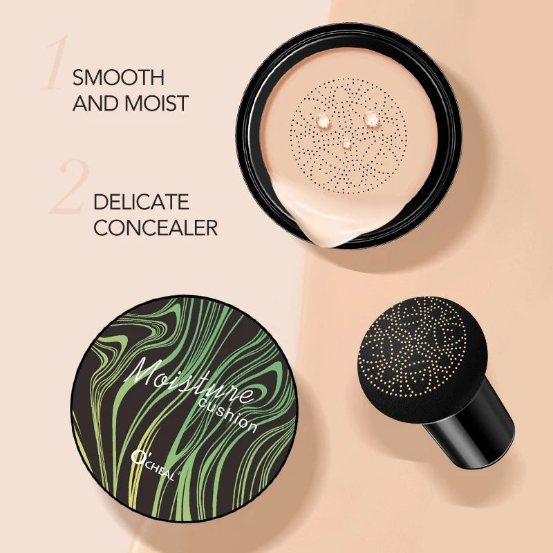 Ocheal BB Cream Air Cushion Compact Make Up Foundation Concealer Cream for Face Cosmetics Makeup Mushroom Head Puff