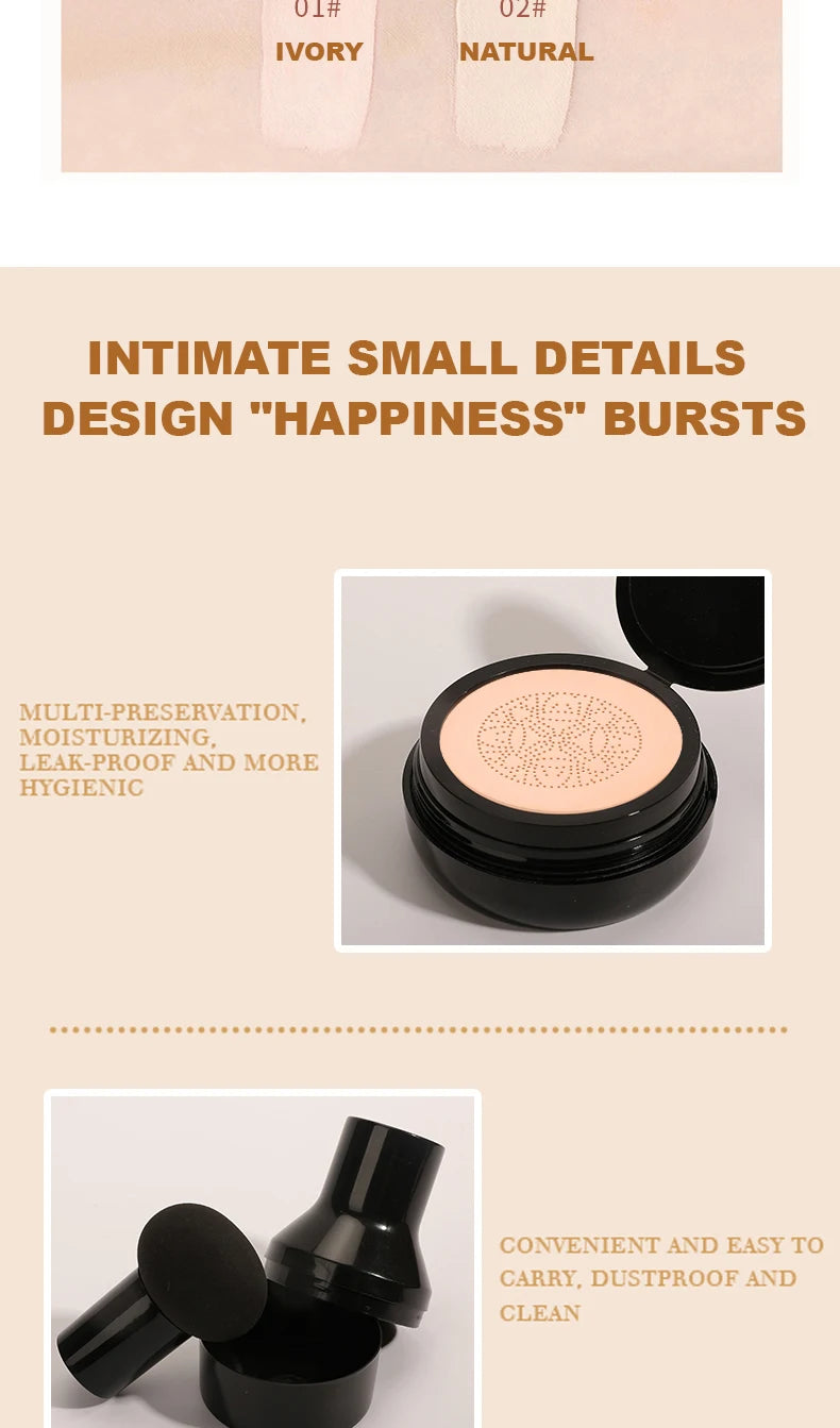 Ocheal BB Cream Air Cushion Compact Make Up Foundation Concealer Cream for Face Cosmetics Makeup Mushroom Head Puff