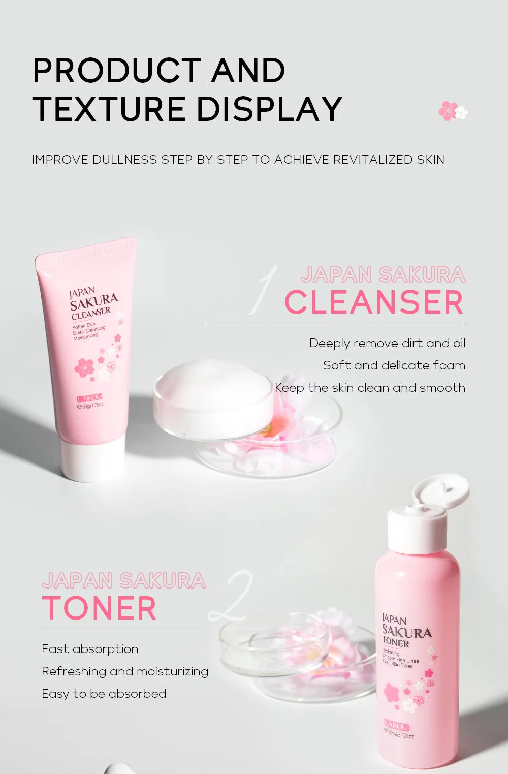 New 6pcs/Set LAIKOU Sakura Skin Care Sets Face Cream Serum Toner Facial Cleanser Sunscreen Eye Cream Face Skin Care Products