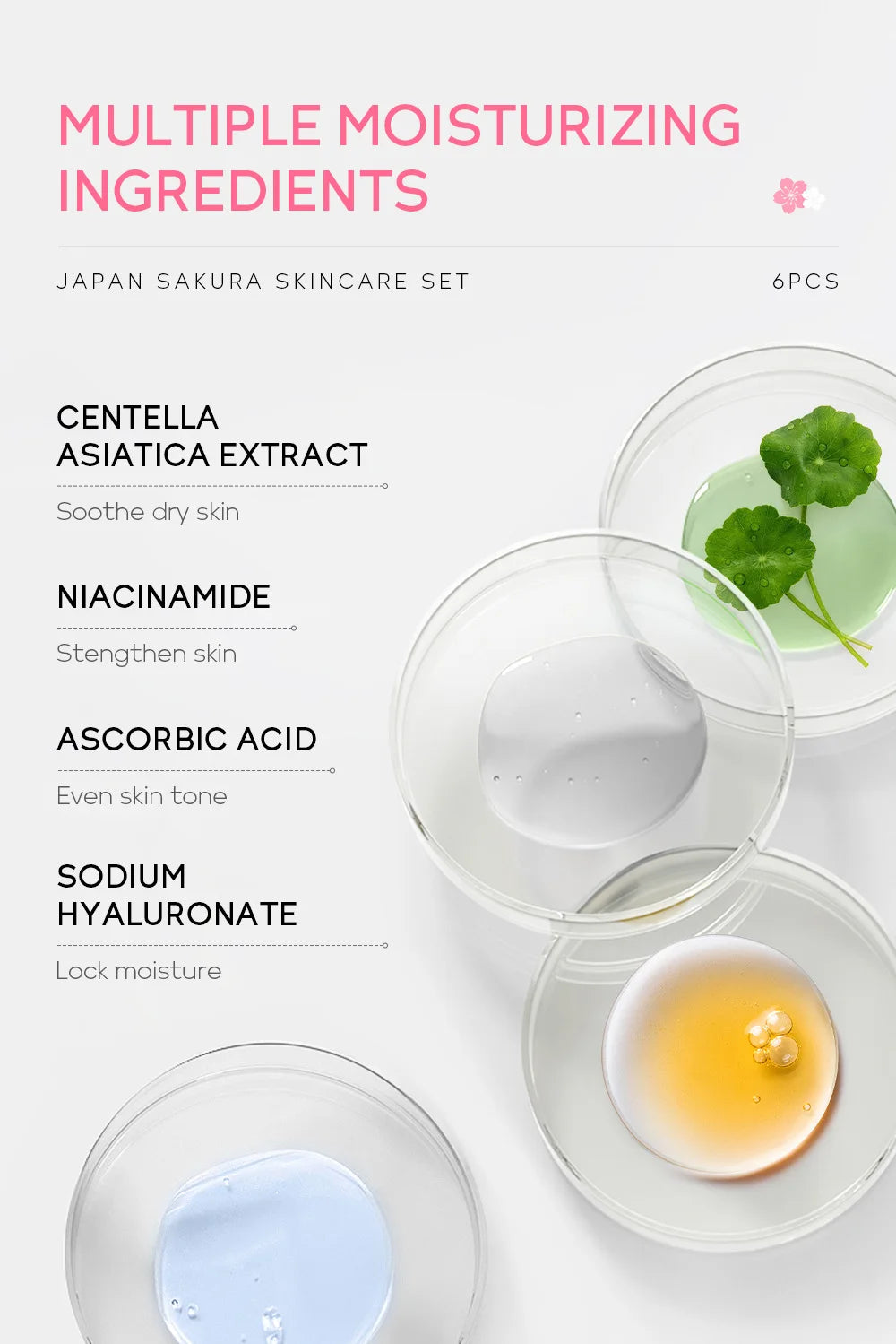 New 6pcs/Set LAIKOU Sakura Skin Care Sets Face Cream Serum Toner Facial Cleanser Sunscreen Eye Cream Face Skin Care Products