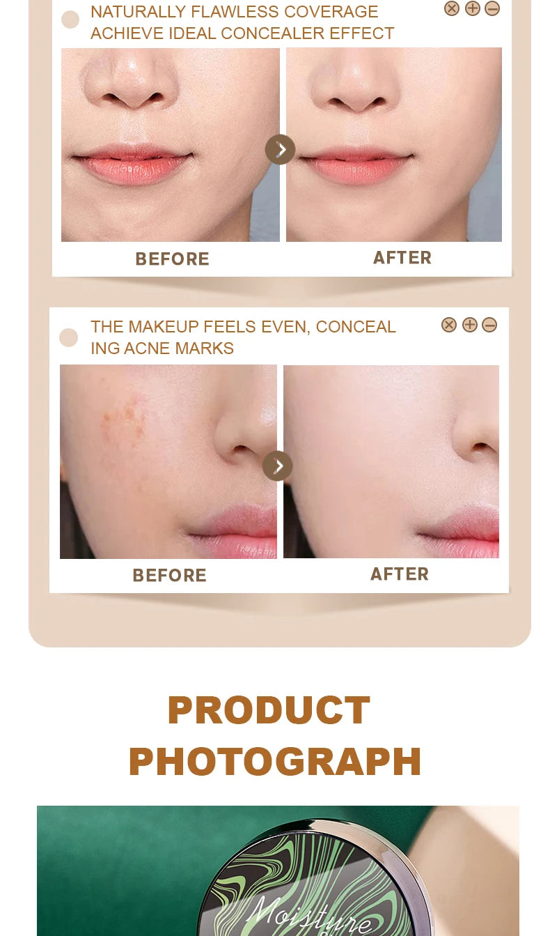 Ocheal BB Cream Air Cushion Compact Make Up Foundation Concealer Cream for Face Cosmetics Makeup Mushroom Head Puff